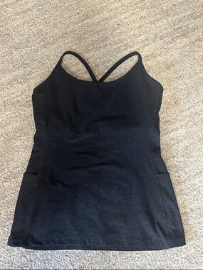 Beyond Yoga Black Cross-Strap Tank with Built-In Shelf